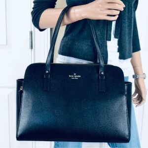 KATE SPADE Grand Street Lydia Leather Tote Bag Navy Blue Multiple Compartments